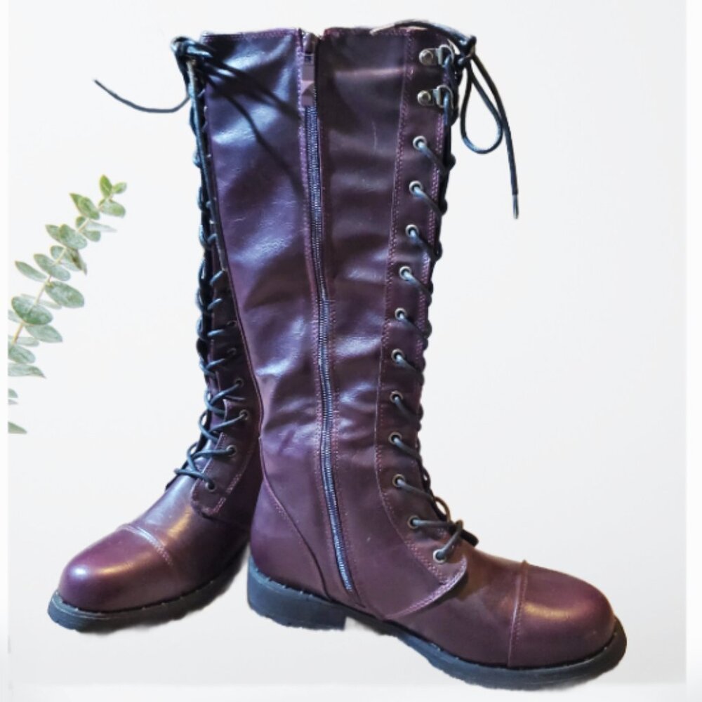 Dirty Laundry Women's Burgundy Tall Lace-Up LEATHER Combat Boots Size 7.5M New